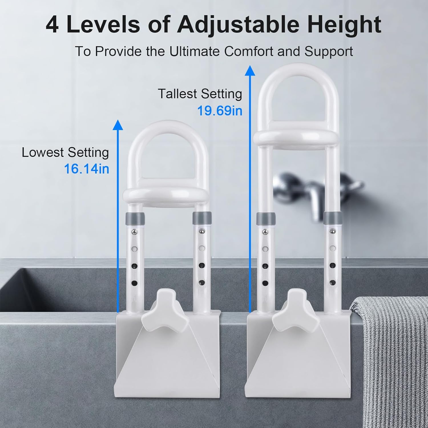 Bathtub Safety Rail - Non-Slip Shower Grab Bar Handle, Fits 3.15"-6.69" Walls, 300lbs Support, Sturdy Bathtub Handle Grab Bar for Elderly & Disabled