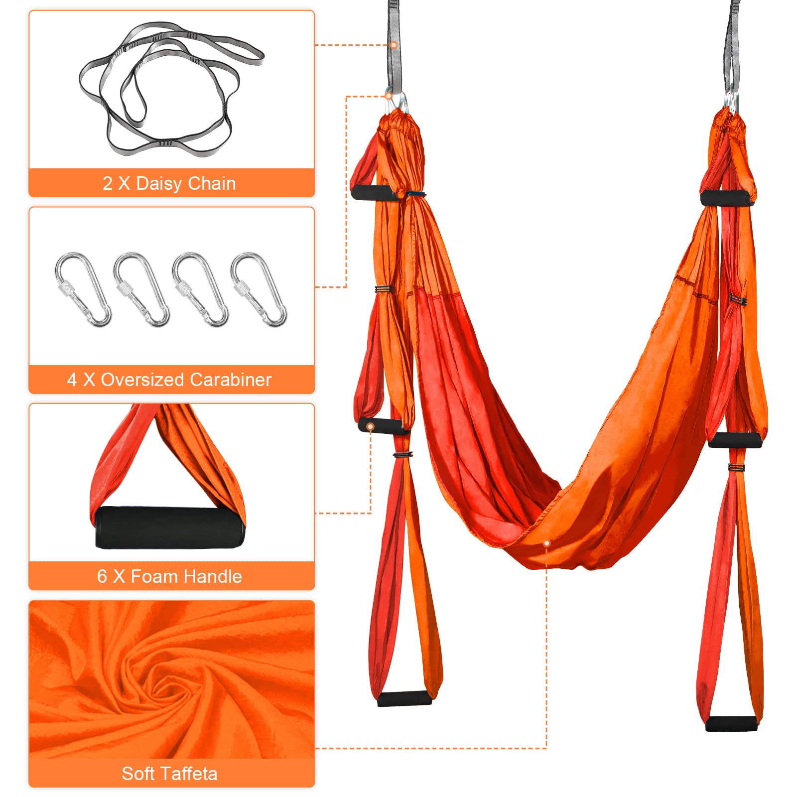 Leogreen Hamac de Yoga Aérien Kits, Balançoire Yoga Inversion Hamac, pour Le Yoga Anti-gravité, Nylon Taffetas, Capacité 300 kg