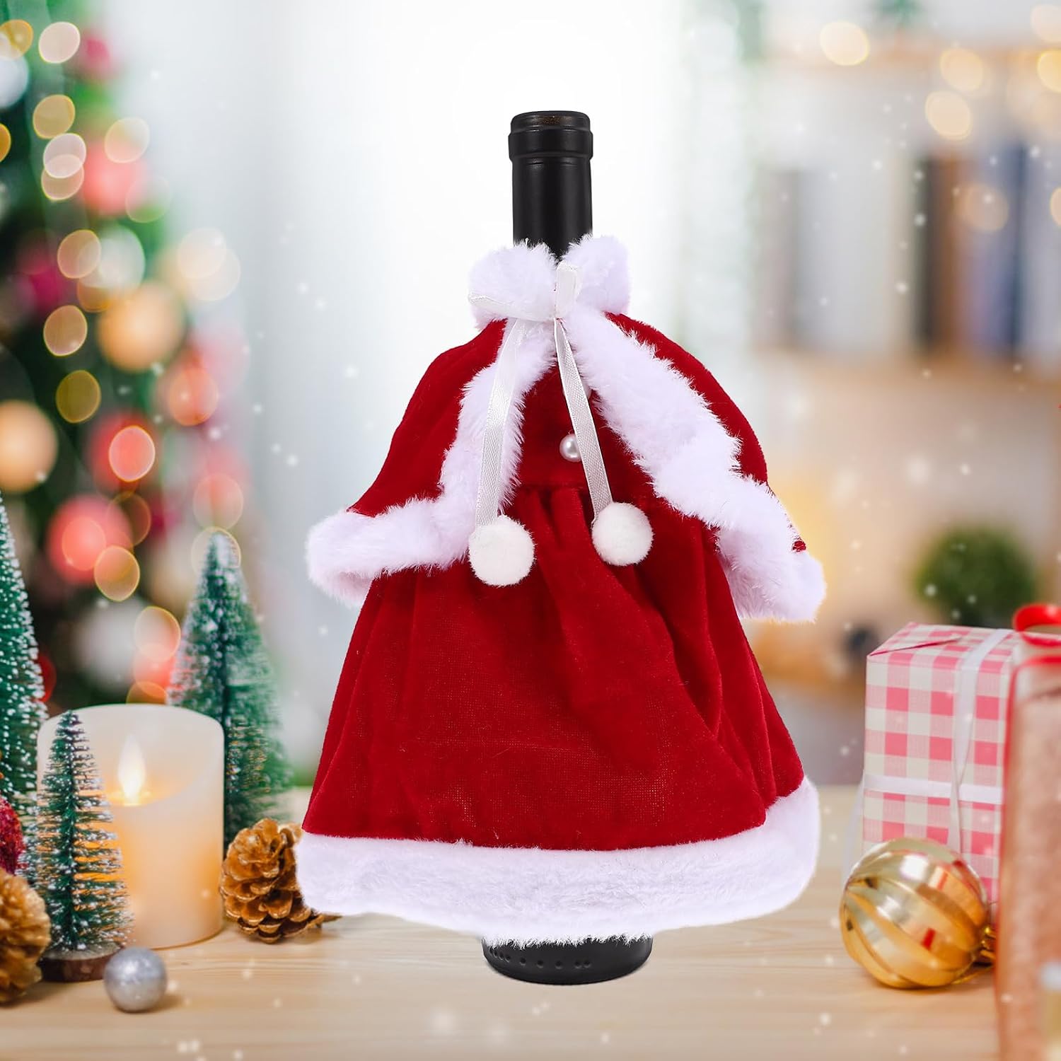 Santa Dress Wine Bottle Cover: 2pcs Red Christmas Wine Bottle Decor for New Year Christmas Holiday Party Dining Table Decorations