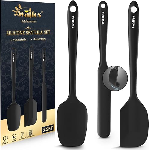 Walfos - Juego de 3 espátulas de silicona pequeñas, resistentes al calor, núcleo de acero fuerte y diseño sin costuras, ideal para cocinar, mezclar