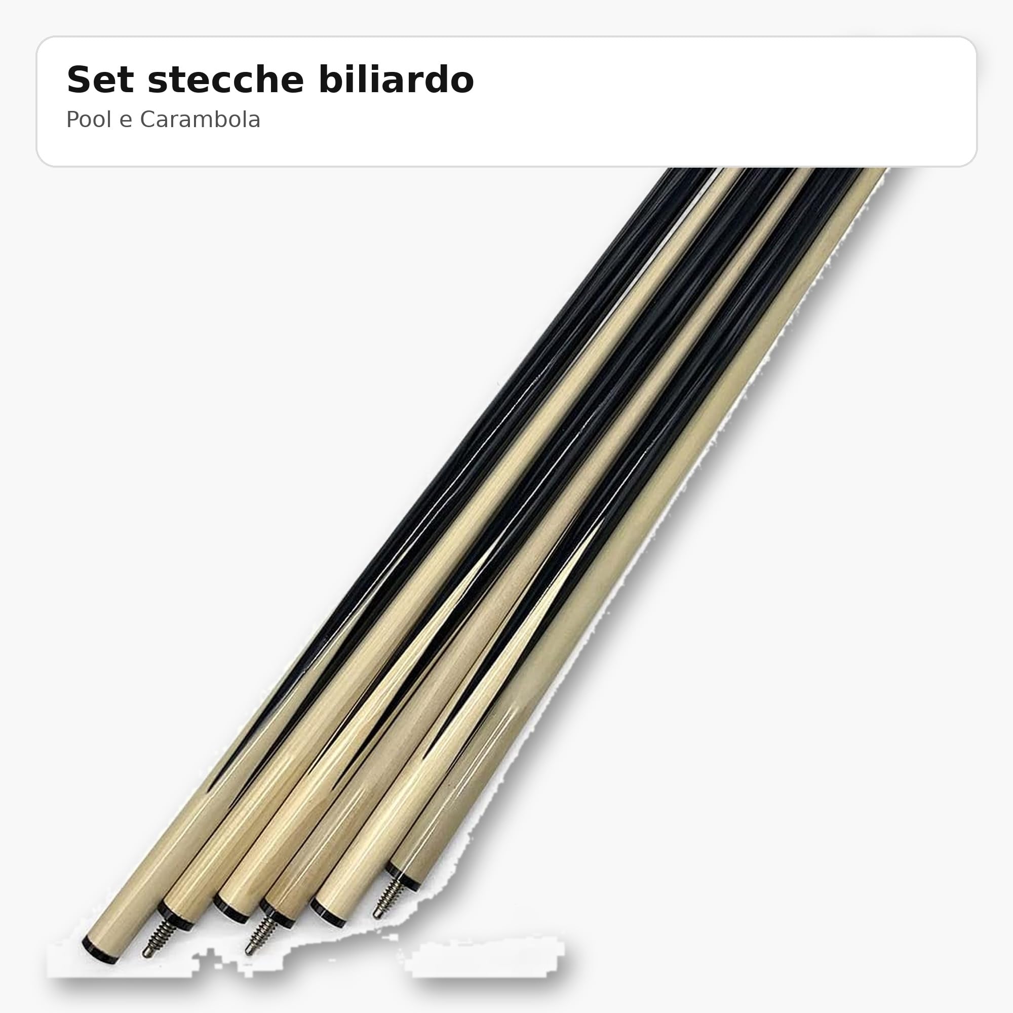 Set 4 Stecche da Biliardo Smontabili 145 cm – Pool e Carambola – Legno di Cassia – Colore Nero e Beige – Alta Qualità per Giocatori Principianti e Professionisti