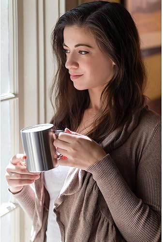 Miniatura 3 de Tazas de café de acero inoxidable – Tazas de acero inoxidable de doble pared de 15 onzas con asa, tazas de café de metal para té, tazas aisladas