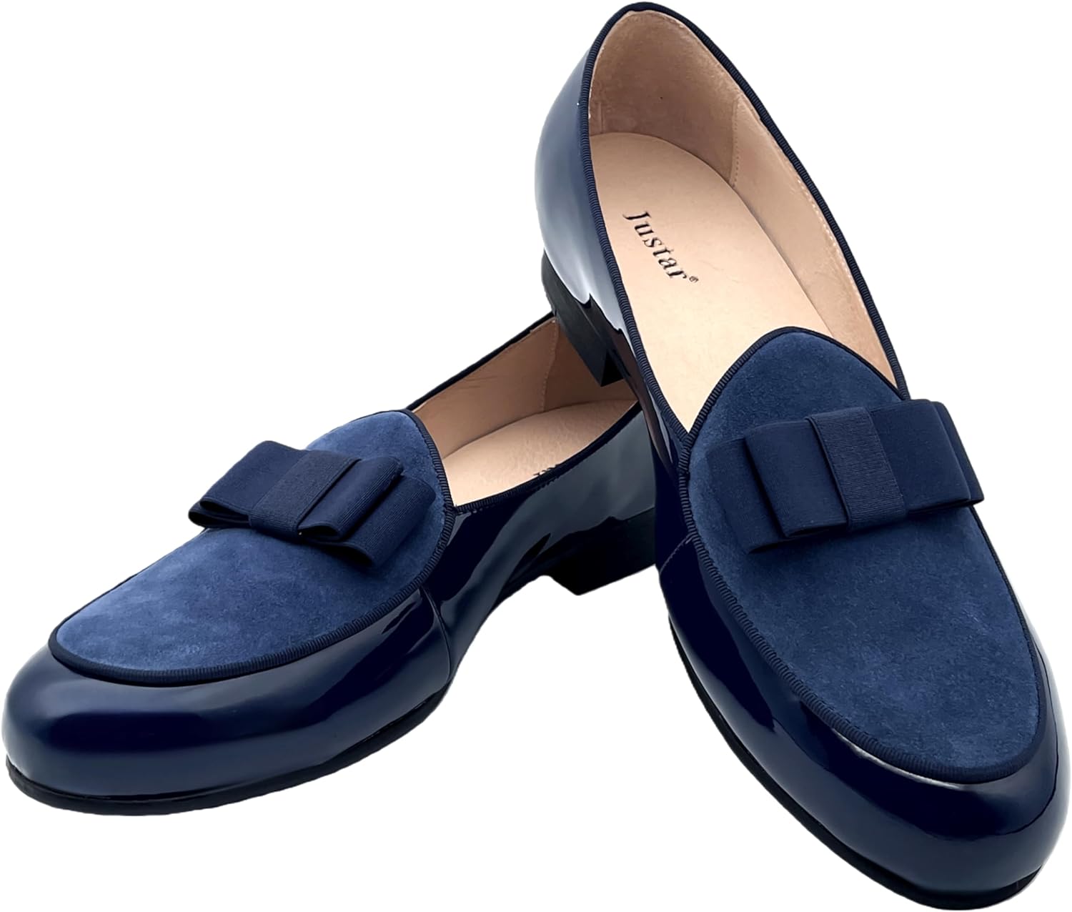 Justar Men's Leather Loafers Belgian Formal Slip-On Dress Shoes Banquet with Bowtie Penny Flats