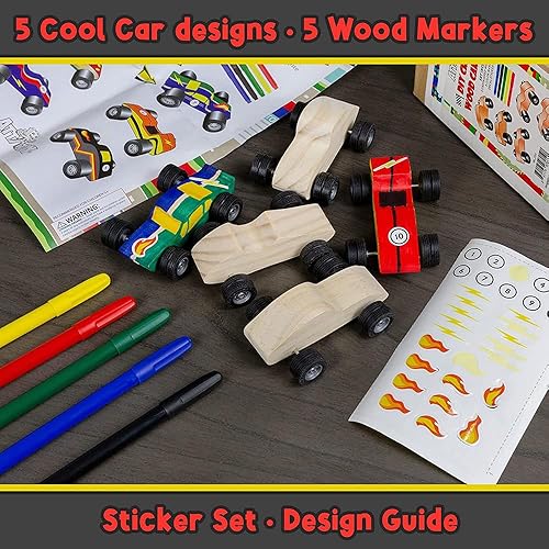 Miniatura 2 de Attatoy Kit de auto de madera para manualidades (paquete de 5) proyecto de manualidades de mini auto de carreras de madera sin terminar para niños