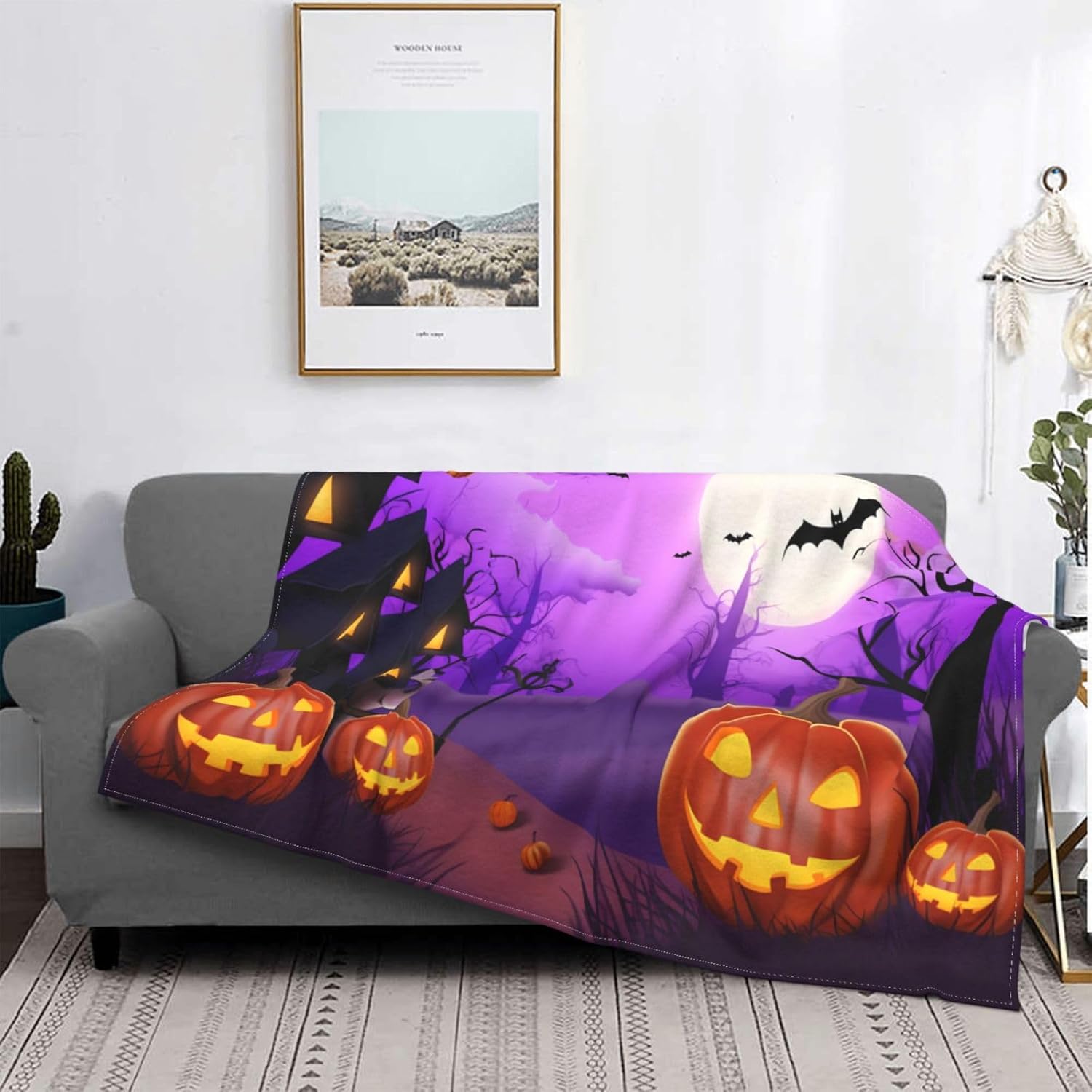 Halloween Pumpkins Printed Flannel Blanket Decorative, Soft Throw Blankets for Bed Chair Travel Decor All Season Gifts 80"x60"