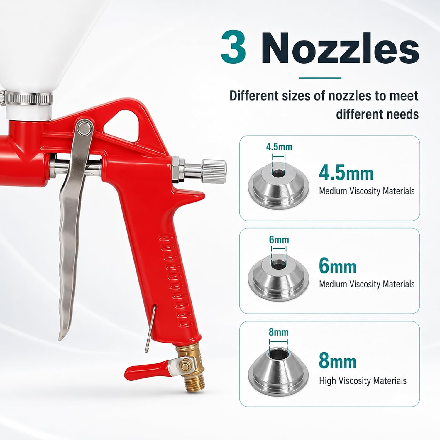 Drywall Texture Sprayer Hopper Spray Gun 1.5 Gallon for Wall | Popcorn Ceiling Sprayer Orange Peel Texture Sprayer for Ceiling Finishig with 3 Nozzles (4.5mm/6.0mm/8.0mm) and Elbow Hose