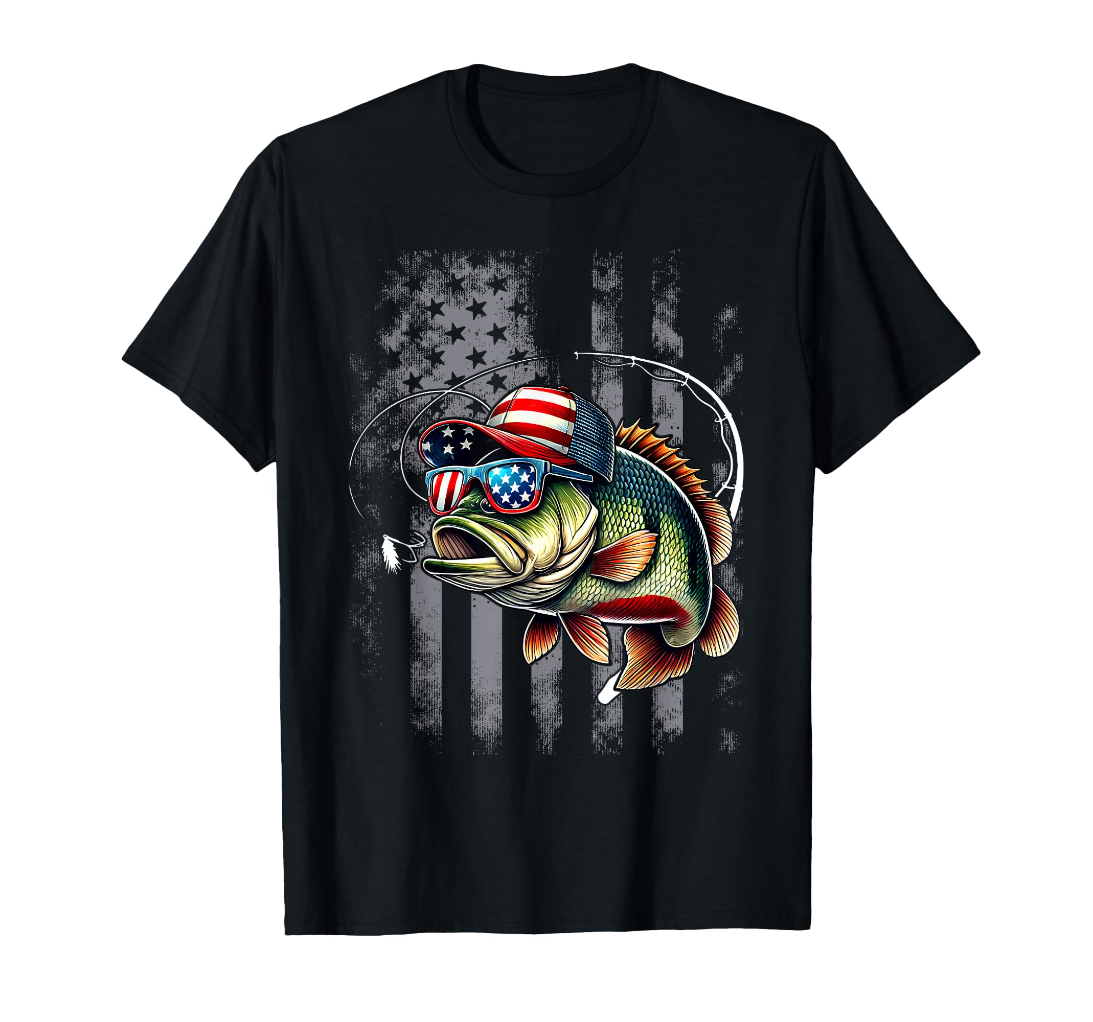 Funny Fishing & Fisherman American Flag T-Shirt