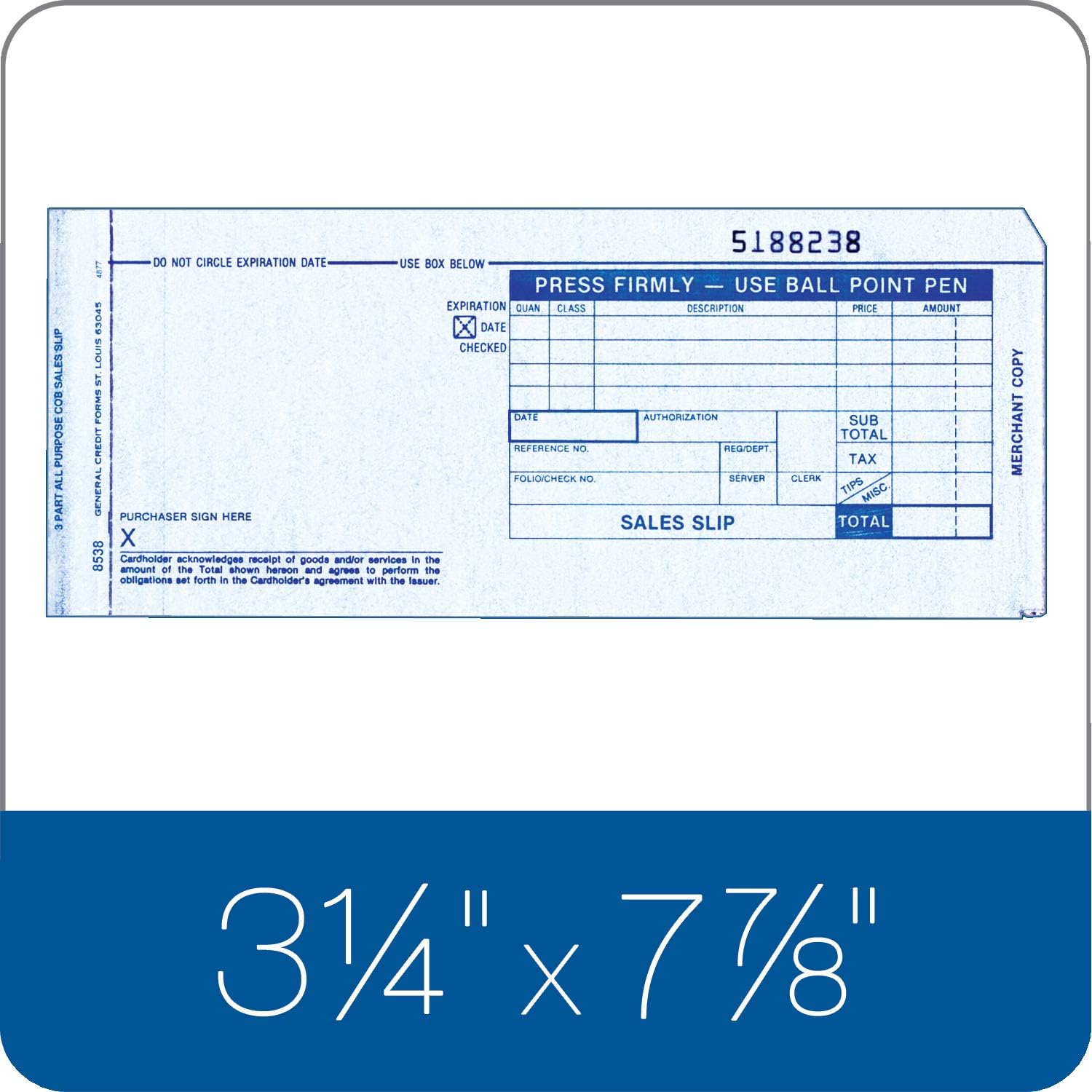Adams Credit Card Sales Slip, 3-Part, 100 Sets per Pack (38538)