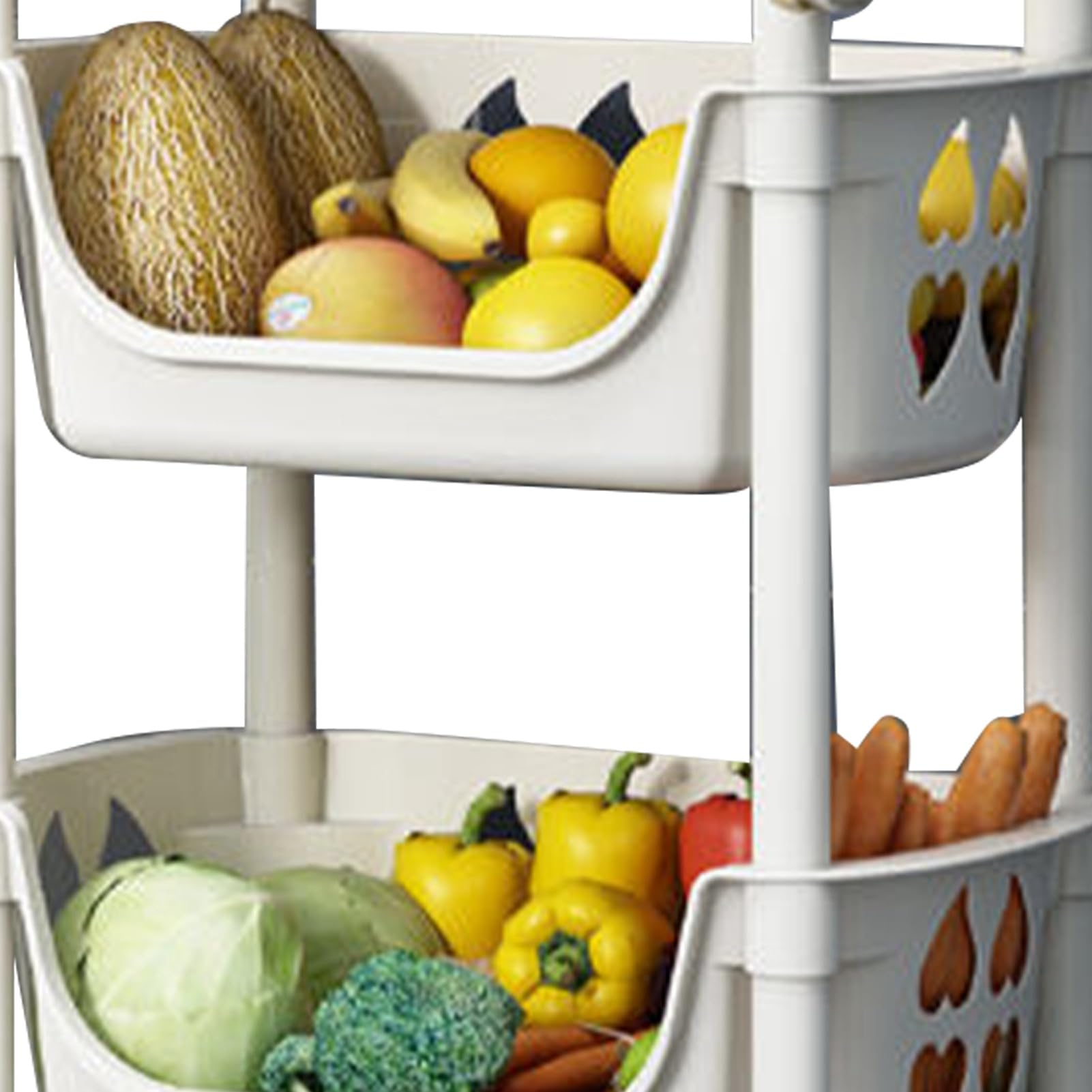 Estante de almacenamiento de cocina con ruedas, cesta de frutas y verduras, estante de almacenamiento de alimentos de varios niveles para cocina, despensa, baño, sala de estar (beige)