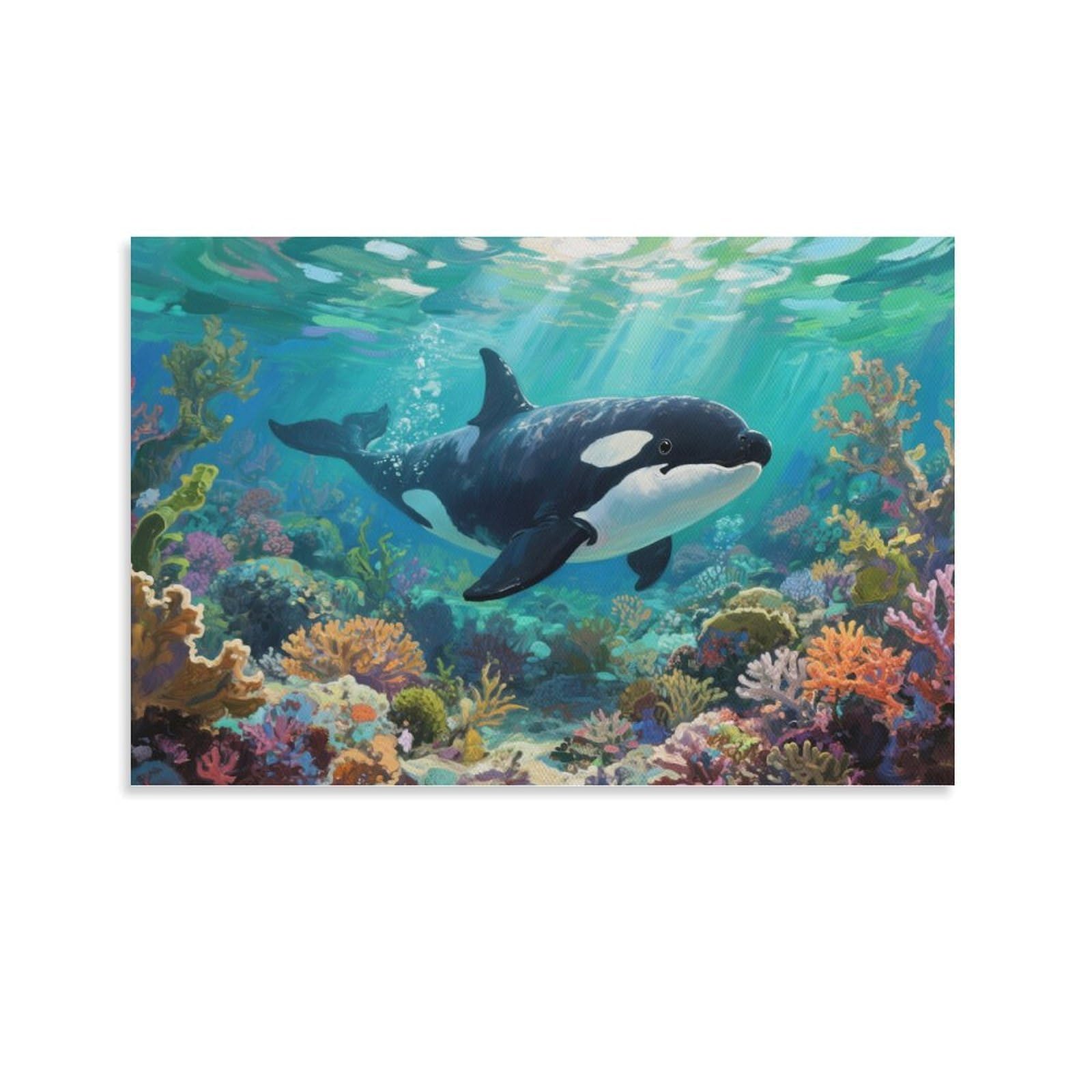 YYVKPMLXC Killer Whale Print Giclee Artwork Pictures Coral Reef Canvas Wall Art Ready To Hang for Home Office Decorations 20x30inch(50x75cm)