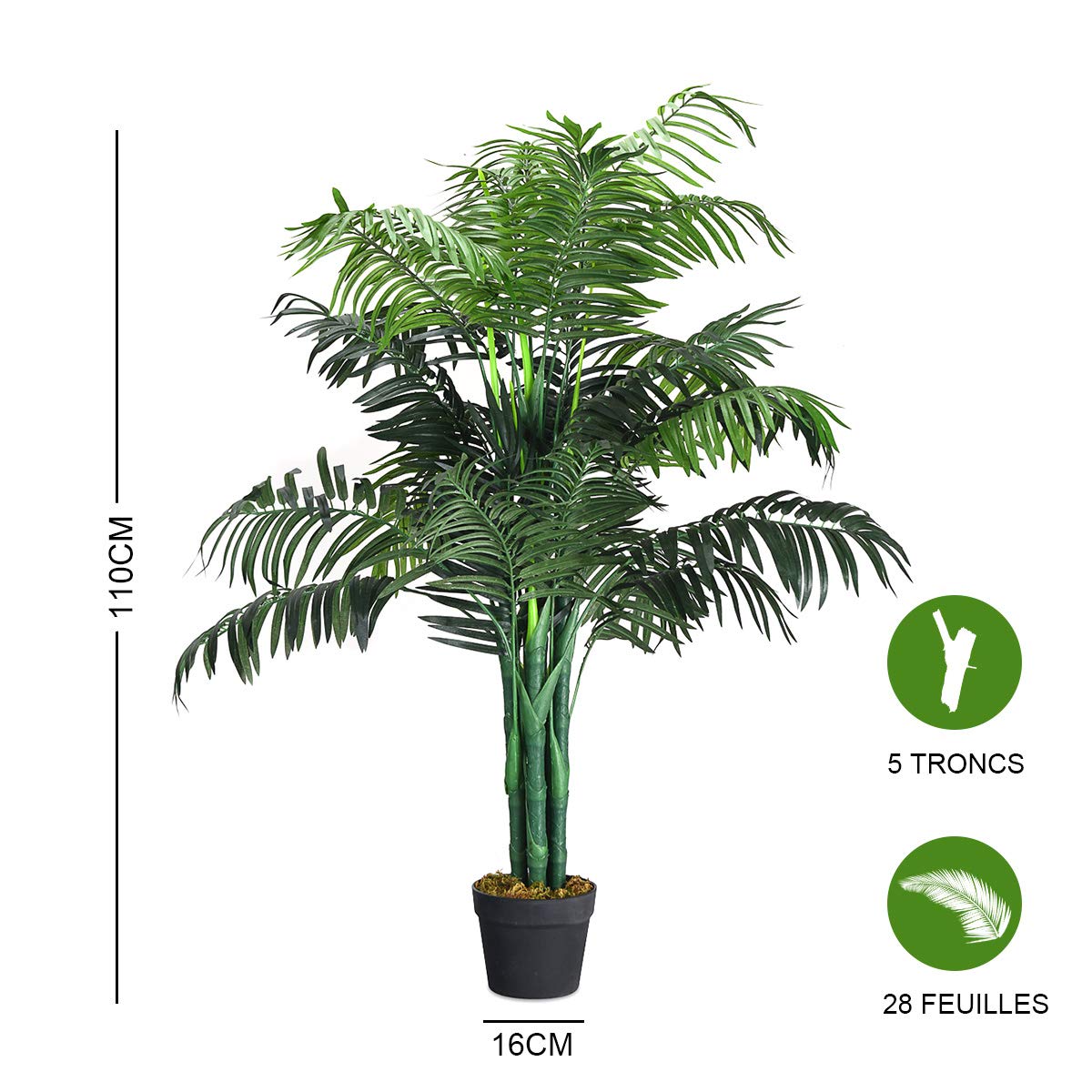 COSTWAY Plante Artificielle Extérieur de 110 cm, Palmier Artificiel en Pot Convient pour Intérieur, Decoration Salon Chambre Balcon Cour Jardin Bureau, Arbre Artificiel Aréca Vert