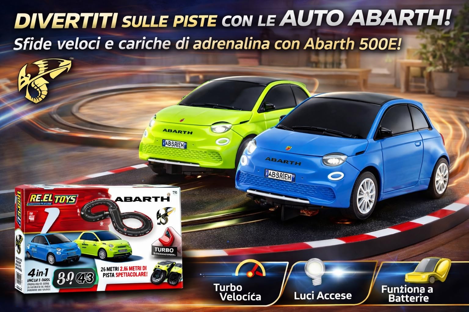 Pista Macchinine Telecomandate Pista Elettrica con 2 Slot Car Grande Semi- Professionale Adulti e Bambini 2,6 Metri, 4 in 1 con Telecomando