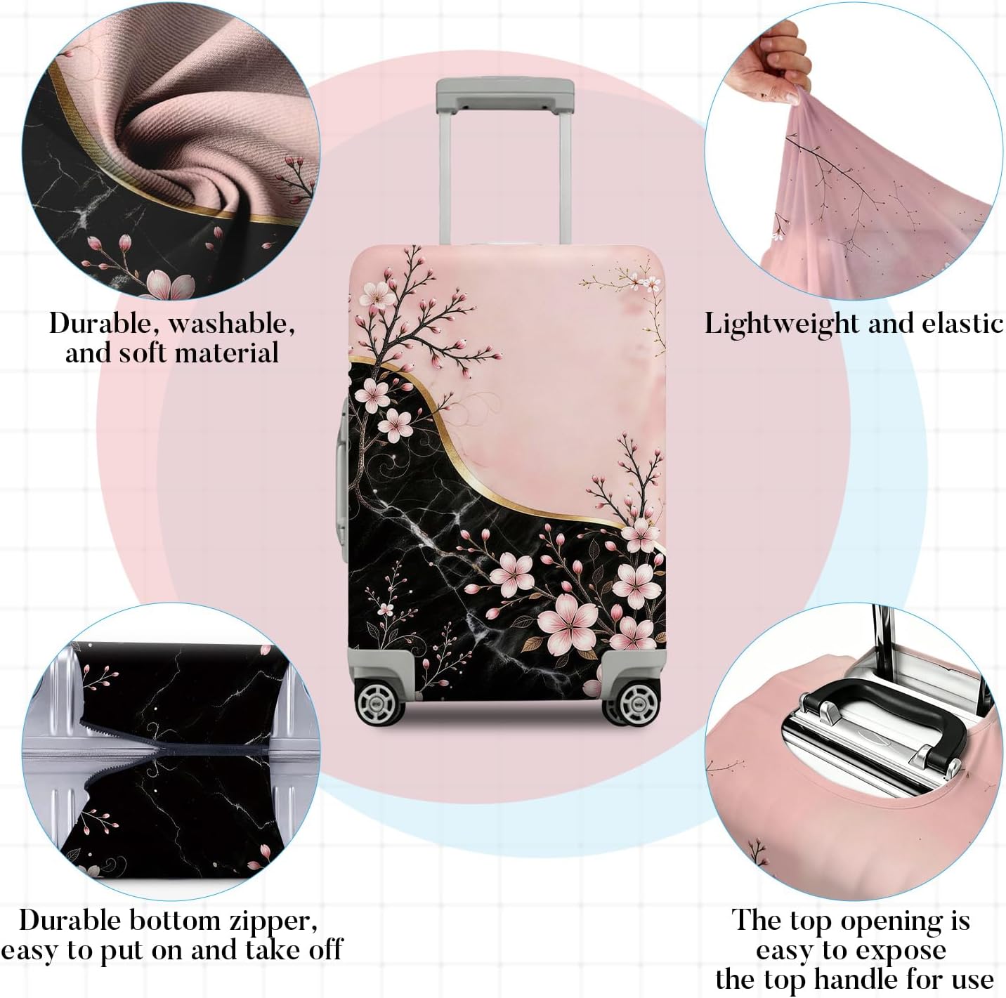Cherry Blossom Luggage Cover, Japanese Floral Suitcase Protector image 5