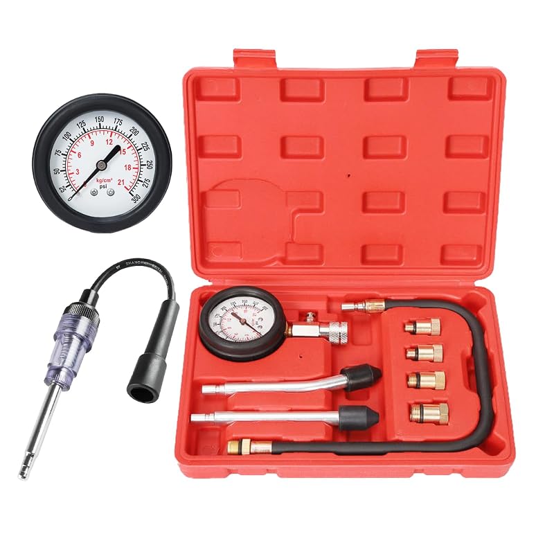 Kit de teste de compressão para motor a gasolina TONZACK 0–20 bar (0–300 psi) com testador de centelha e adaptadores M10, M12, M14 e M18