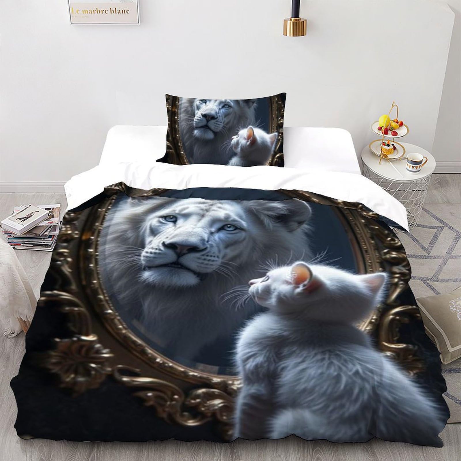 Housse de couette animaux imprimé 3D en microfibre anti-plis 135x200 pour lit d'enfant autonome