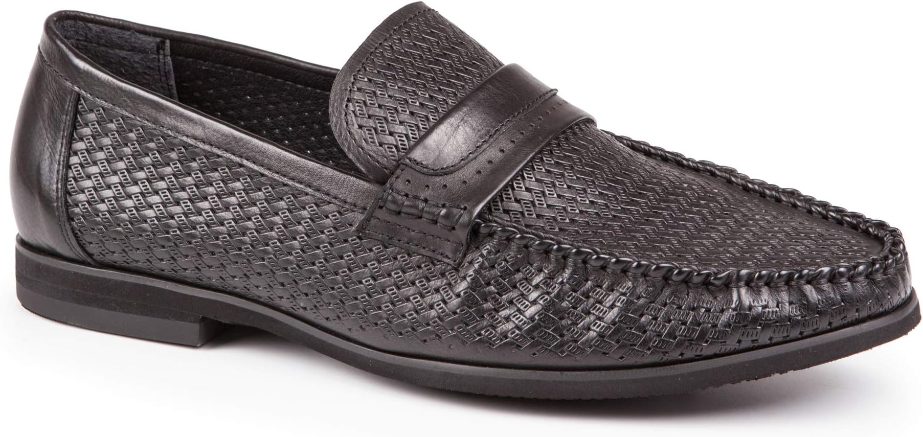 Baldi Men's Bareville Black Leather Venetians Moccasins Penny Loafers Slipon Grid Breathing Material Driving Mocs Apron Toe Comfortable Summer Shoes (US 8 / EU 41)