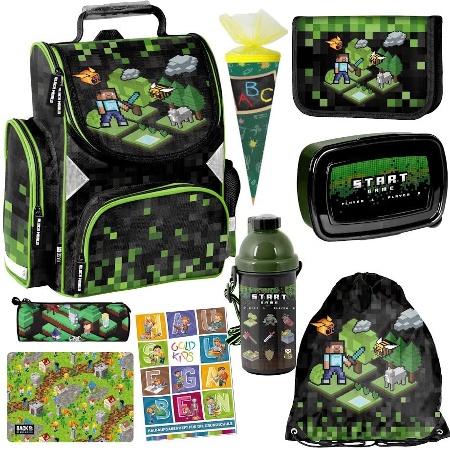 Mit Schultüte 85cm Games Play Pixel Schulranzen Set 9-tlg. - Mit Schultüte, Federmappe & Turnbeutel Pixel Games Ranzen