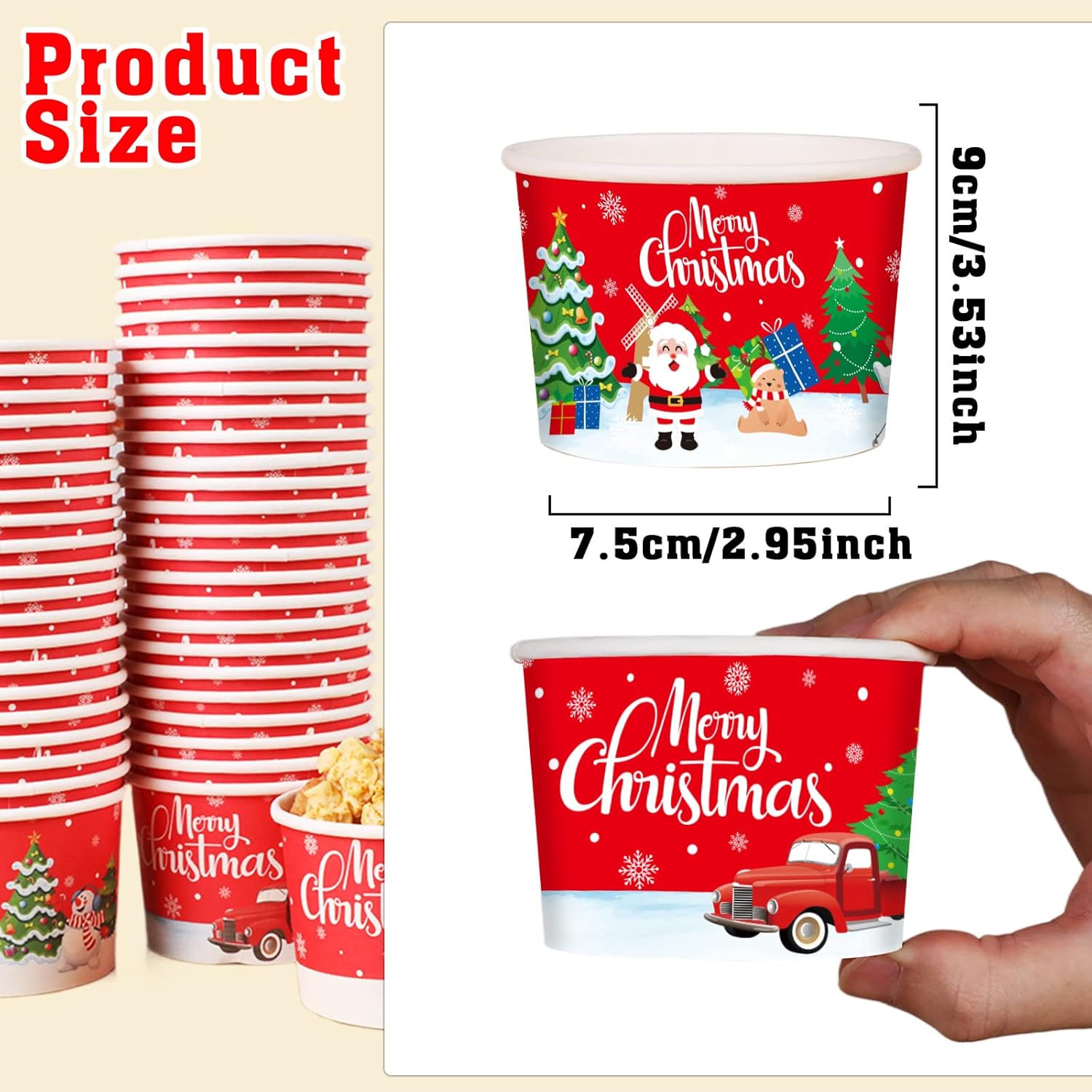 gisgfim 50Pcs Christmas Snack Bowls, Holiday Xmas Themed Disposable 9 oz Paper Treat Cups Dessert Bowls Soup Cups for Hot or Cold Food Party Supplies : Health & Household
