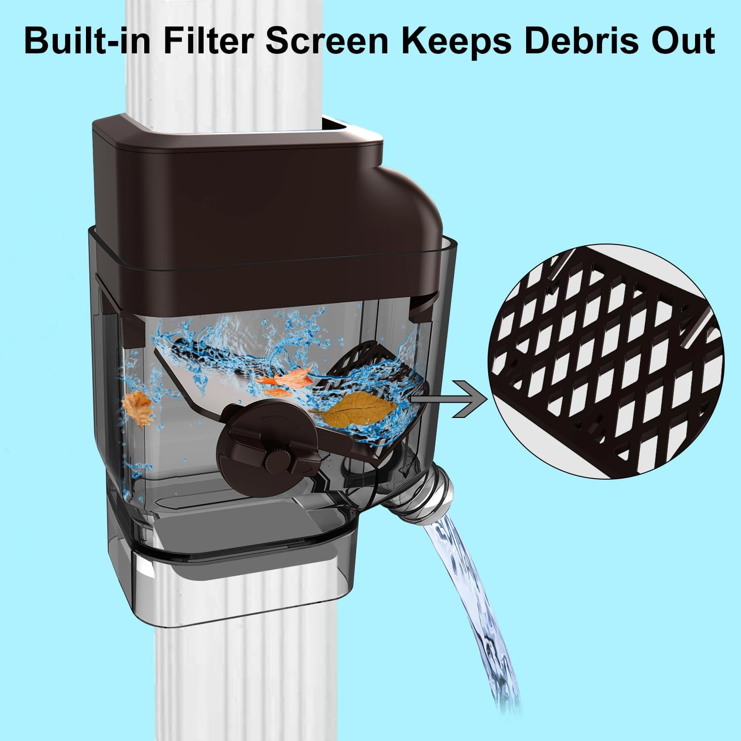 Prestantious Downspout Diverter with Built-in Filter Screen Fits for 2"x3" and 3"x4" Downspout, Rainwater Collection System with Adjustable Valve and 4ft. Hose, Diverts Large Water Flow, Brown