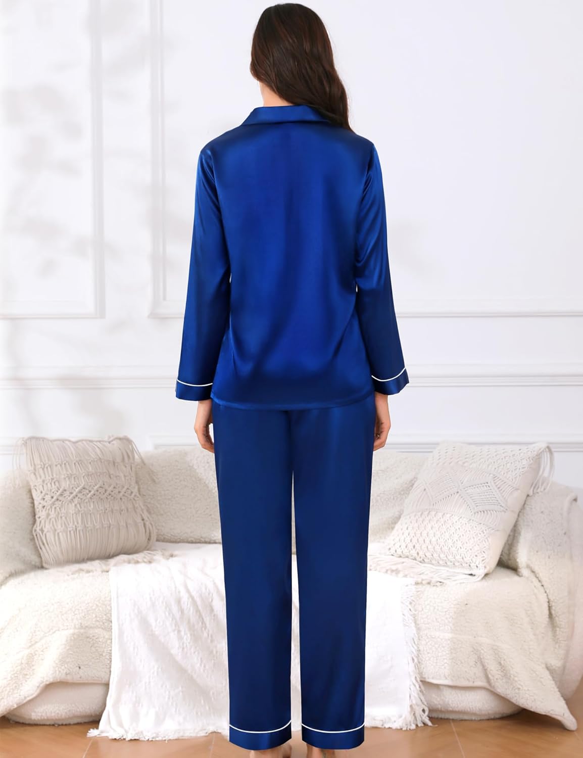 SWOMOG Couples Pajamas Womens &Mens Matching Pajamas Set Silk Satin Pj Set Long Sleeve Button Down Sleepwear 2 Pcs Loungewear - Image 4