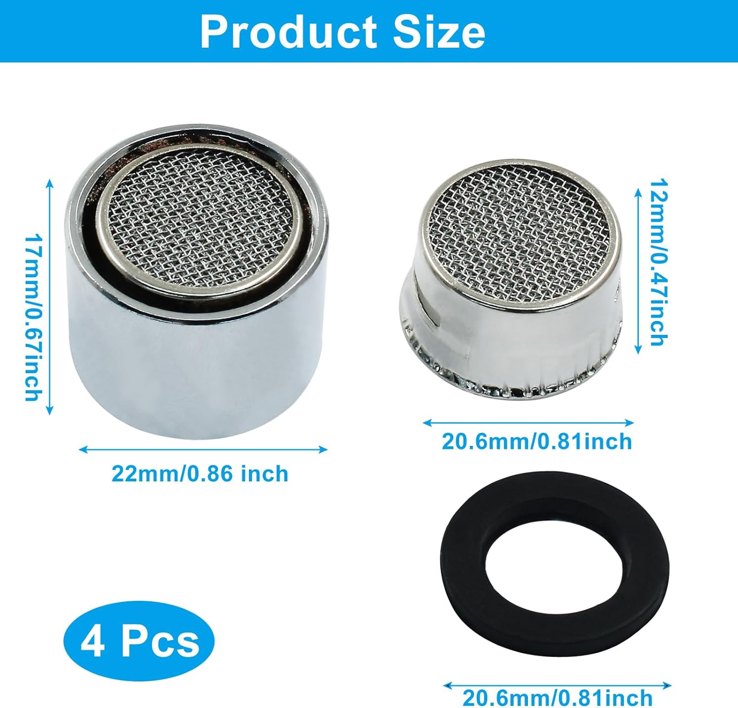 4 Pcs Faucet Aerator, 55/64 Inch Kitchen Sink Aerator Replacement, Stainless steel Bathroom Faucet Aerator Replacement Parts for Sink Faucet