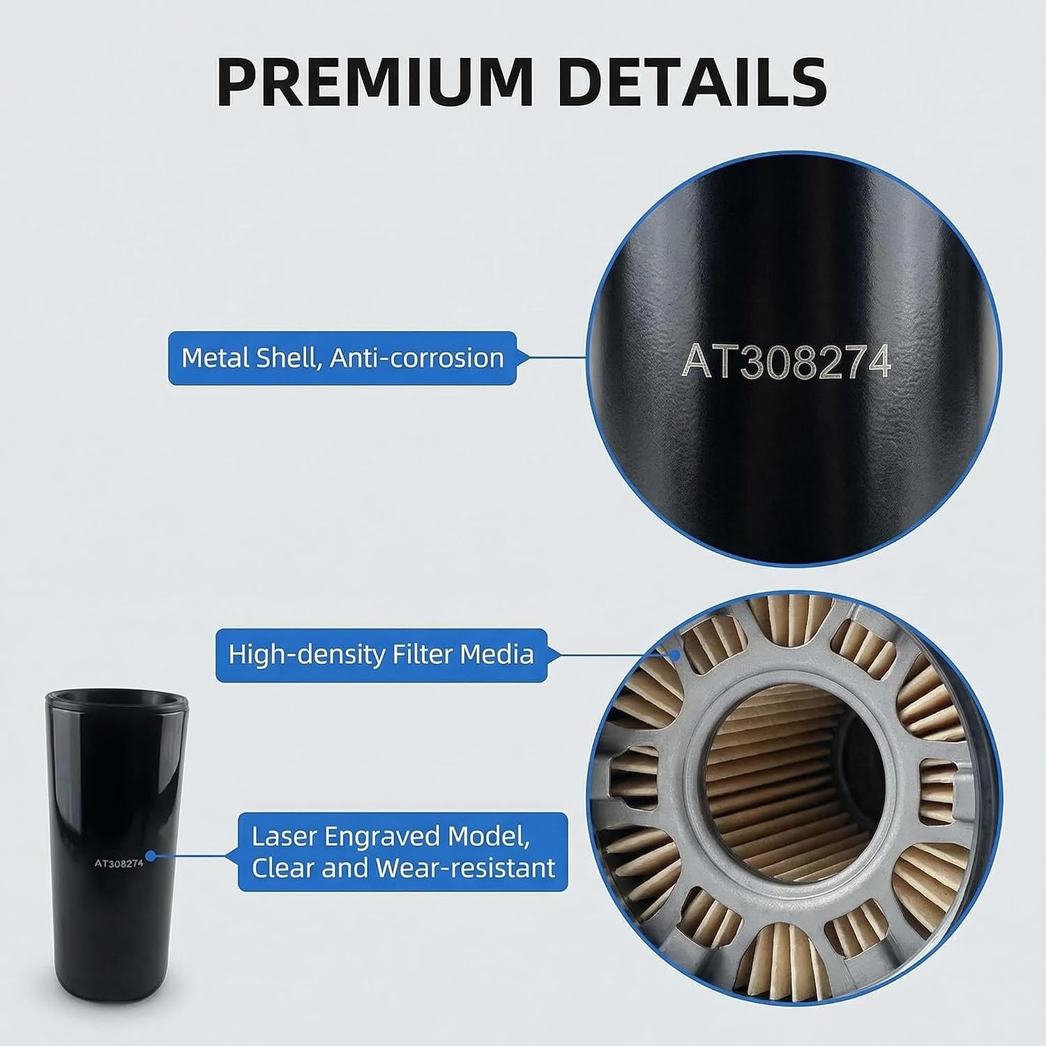 AT308274 Hydraulic Filter, for John Deere 210K 210LE 210LEP 210LJ 310G 310J 310SJ 315SJ 315SL 325J 360D 540GIII 548H 560D 640H 648H 710G 744J 748GIII 824J 848H