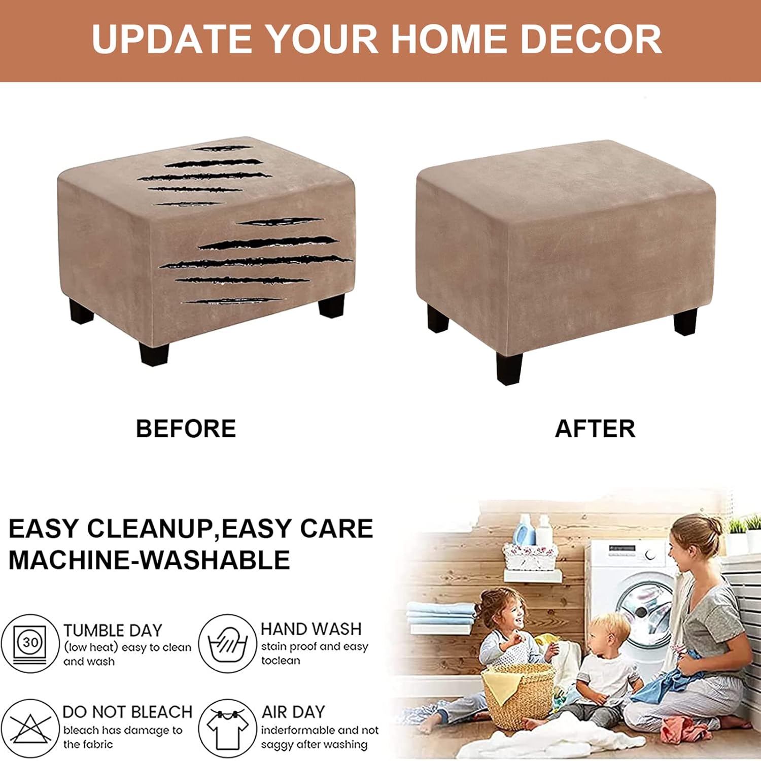 Eco-Ancheng Chair Cover Stretch Ottoman Cover Rectangular Storage Ottoman Slipcover Footrest Stool Covers Ottoman Slipcovers for Foot Stool with Nonslip Elastic Bottom