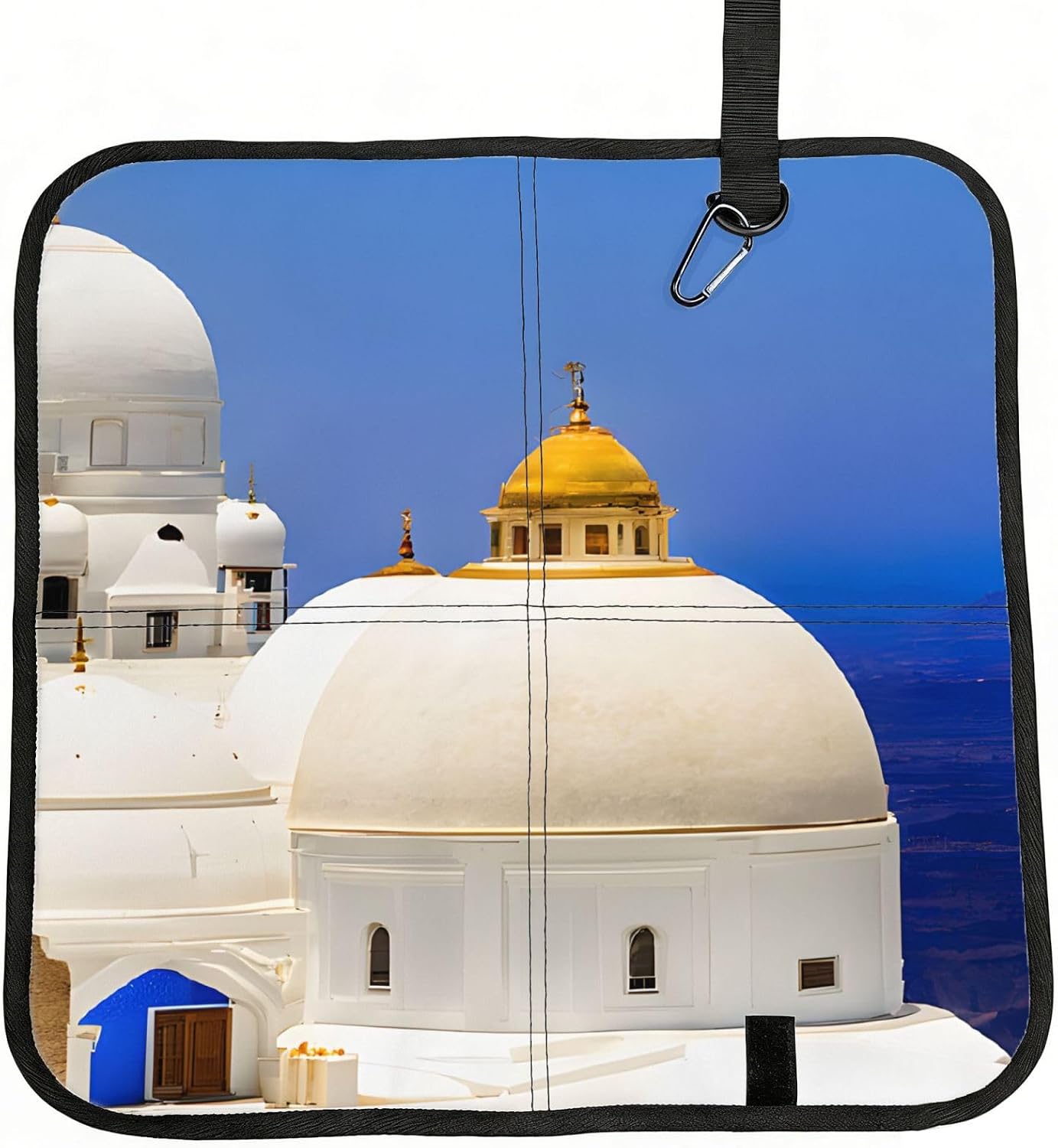 (Santorini Greek Island Sea View) Sitting Pad Foldable Seat Cushion Lightweight Camping Seat Mat with Hook for Outdoor Hiking Picnic Camping