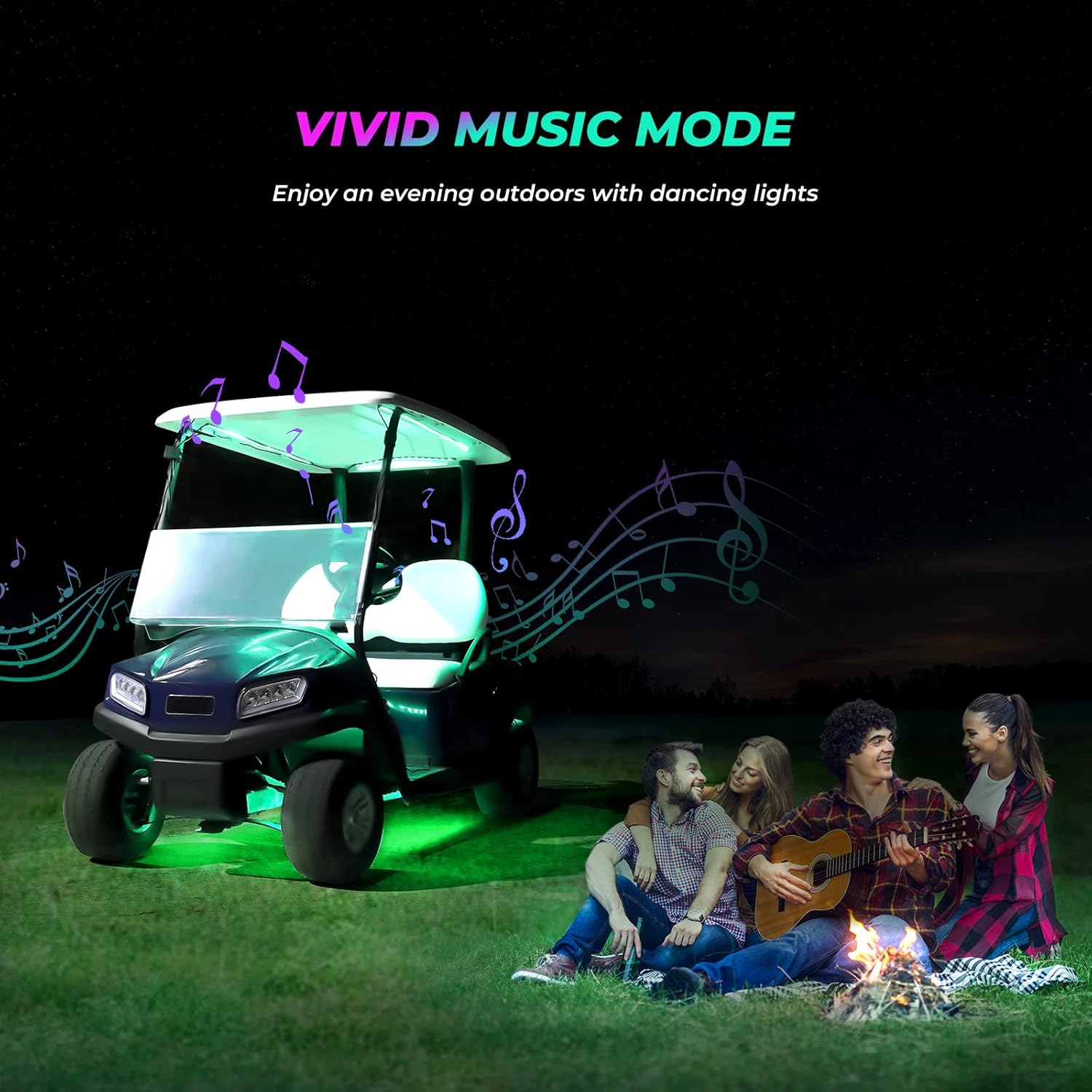 KEMIMOTO 12PCS Million Colors Golf Cart Underglow LED Strip Light Kit 12V Compatible with Club Car, EZGO, Drive, ICON, and Kandi, Waterproof IP68 Accent Neon Lighting Kit with 24 Modes, Multicolor RGB