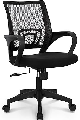 NEO CHAIR Office Desk Computer Chair Ergonomic Mesh Gaming Mid Back Seat with Comfy Lumbar Support Adjustable Height Swivel for Home Task (Black)