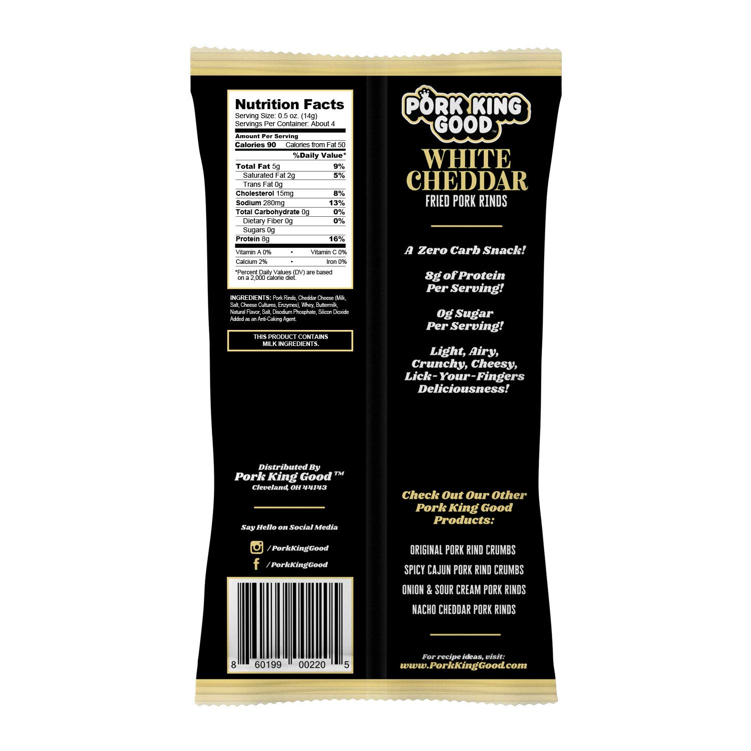 Pork King Good Pork Rinds (Chicharrones) (White Cheddar, 4 Pack) Buy