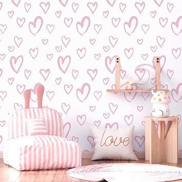 Amiya Pink Wallpaper Peel and Stick Heart Contact Paper 17.3 x300