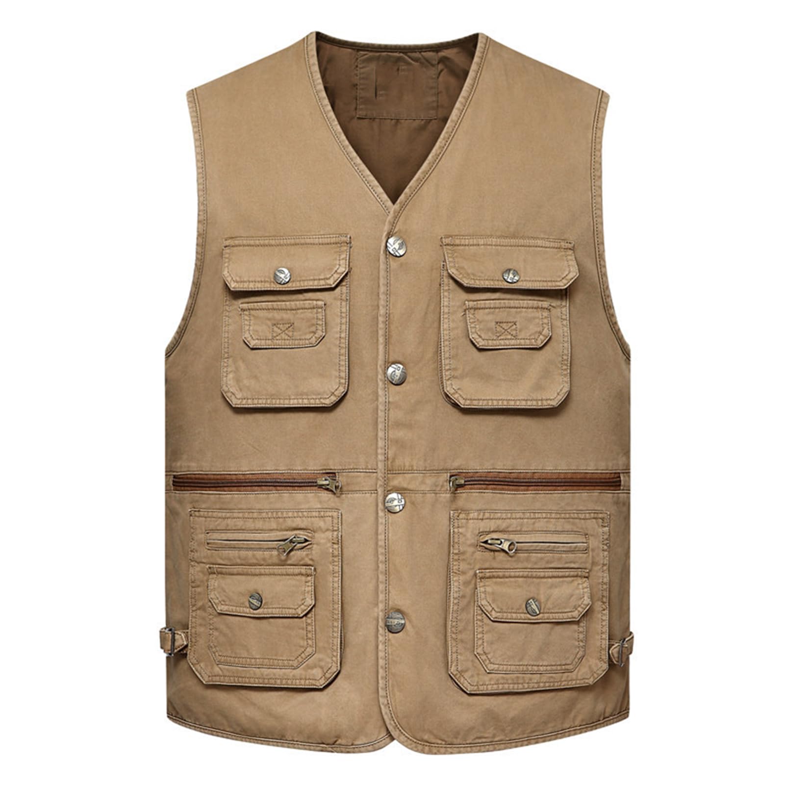 Uomo All'aperto Gilet Giacca Multi Tasca Vest Senza Maniche Panciotto Pesca Cappotto Leggero Traspirante Giubbotto Fotografia Utility Sport Giubbotto Top Khaki-XXL