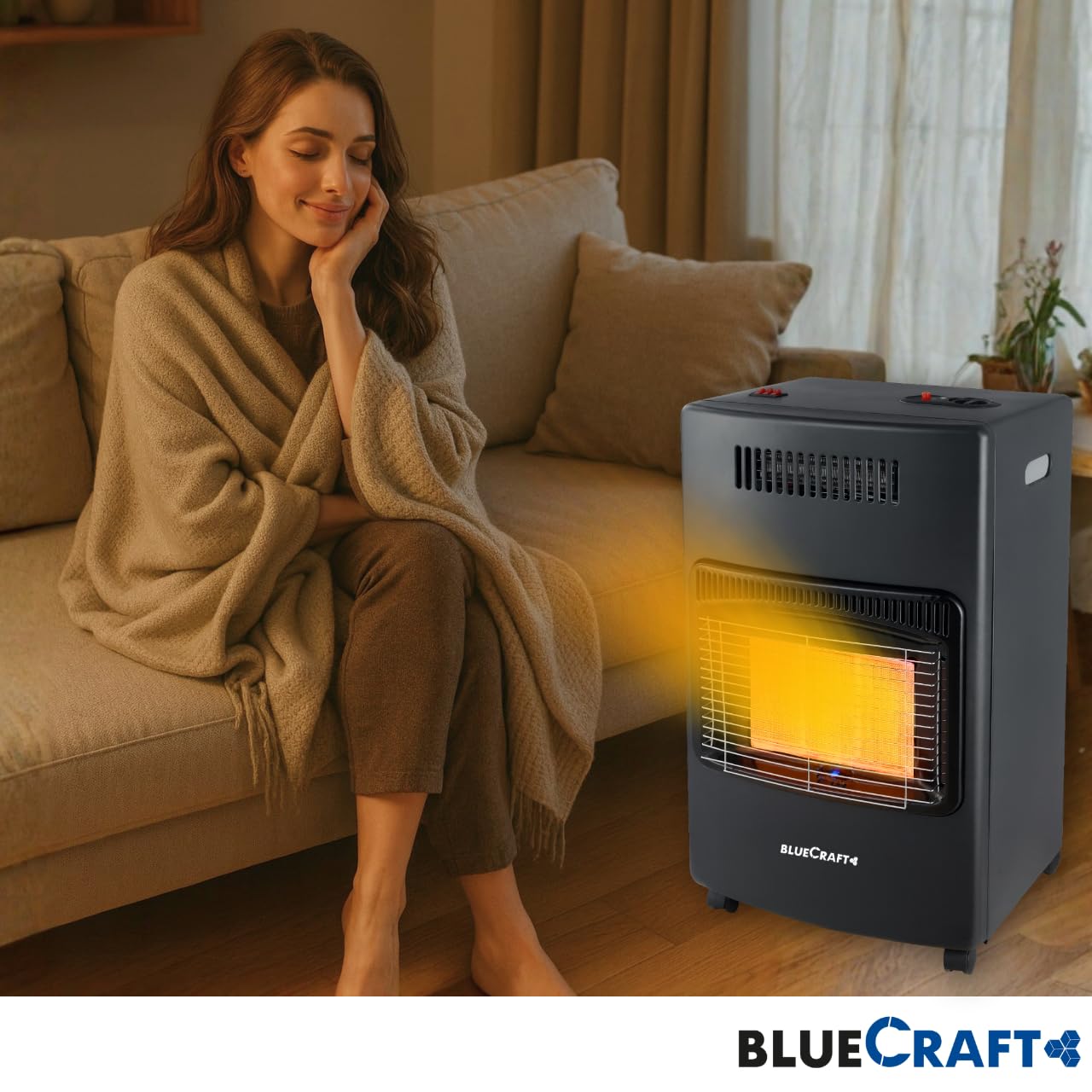 Bluecraft 3-in-1 Gas-Ofen & Elektroheizung | Heizofen in PREMIUM QUALITÄT | Gasheizer Infrarot Heizstrahler 4,2 kW (mit Gasschlauch, Gasregler, GF-Schlüssel, 11kg Gasflasche ungefüllt)