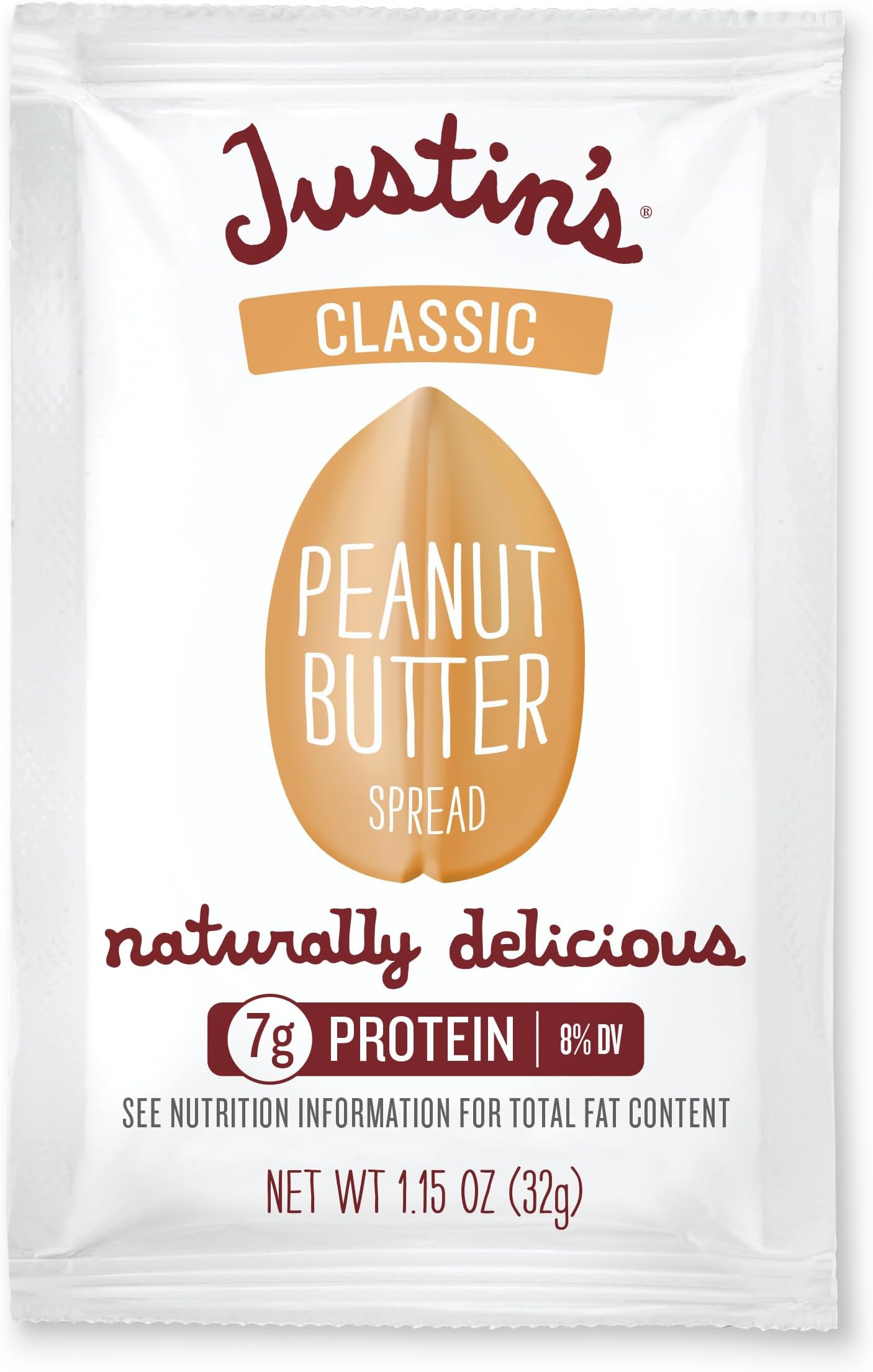 Justins Classic Peanut Butter Singles, 1.15 OZ, (Package May Vary)