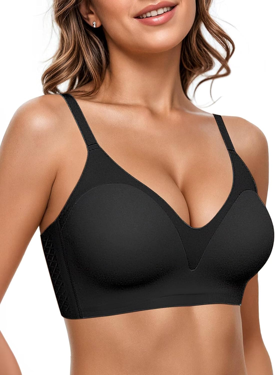 Vertvie Women Wireless Bras with Support Lift Full Coverage Push Up Plus Size Sport Bra Seamless Molded Cup Padded Tshirt Bra