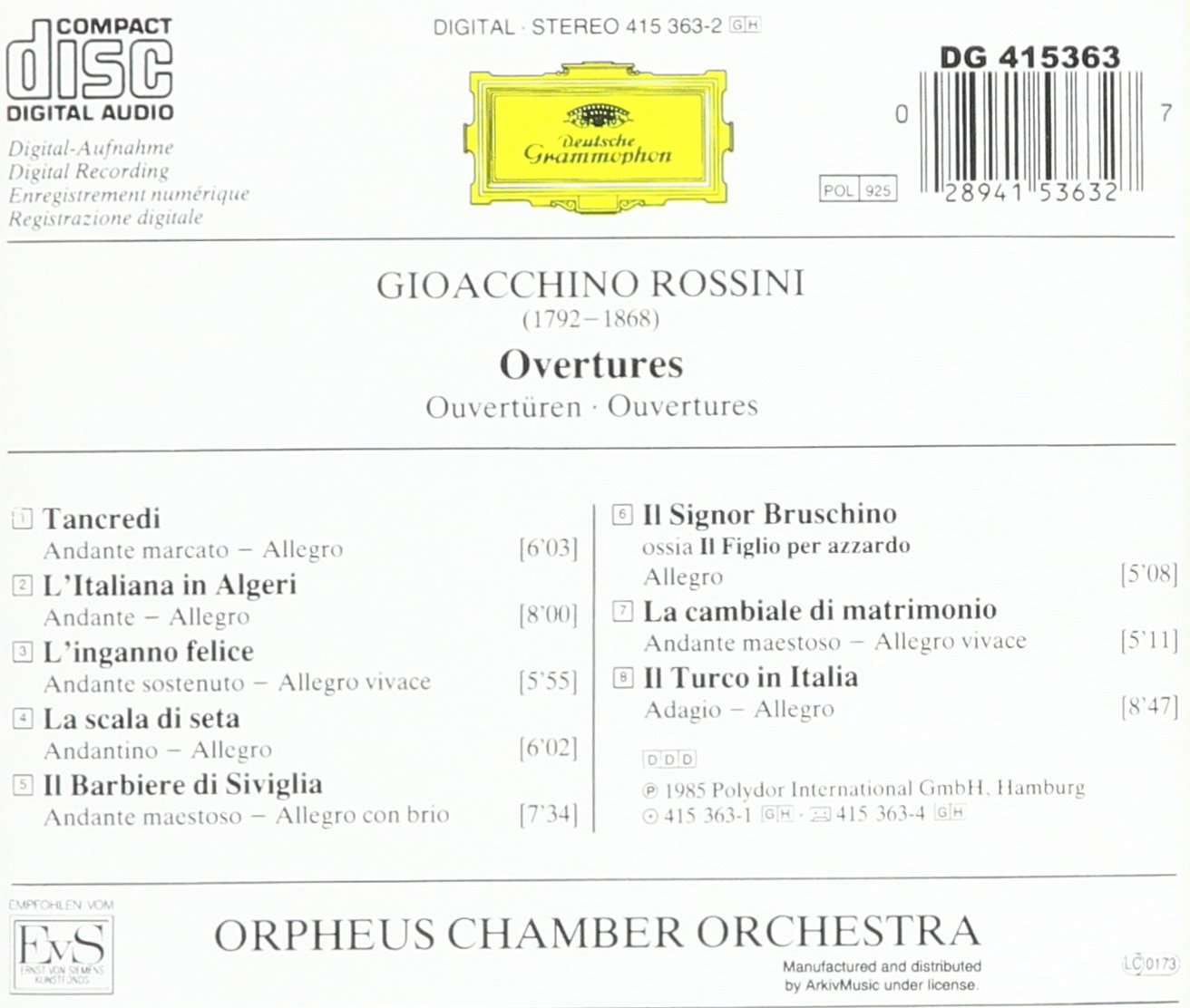 Rossini-Orpheus Orch-Ouvertures