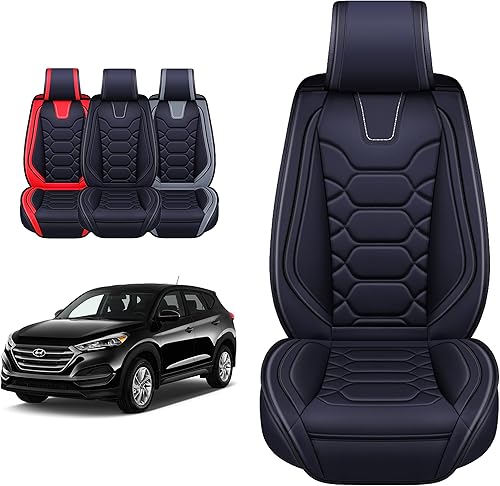 OASIS AUTO Funda de asiento de piel sintética de ajuste personalizado compatible con Hyundai Tucson (juego completo, negro)