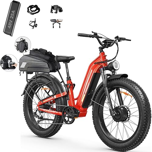FREESKY Ranger AIR Dual Motor Electric Bike for Adults, 3500W 200NM Fast Ebike,105Miles Long Range E Bike,Full Suspension Electric Mountain Bike, 26'' Fat Tire Electric Bicycle for Man Womens Hunters