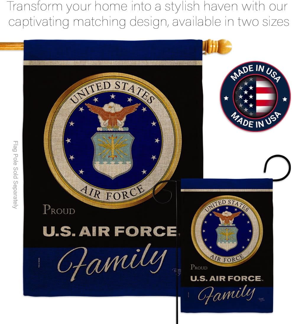 Air Force Proudly Family Burlap Garden Flag - Armed Forces USAF United State American Military Veteran Retire Official - House Decoration Banner Yard Gift Double-Sided Made in USA 13 X 18.5