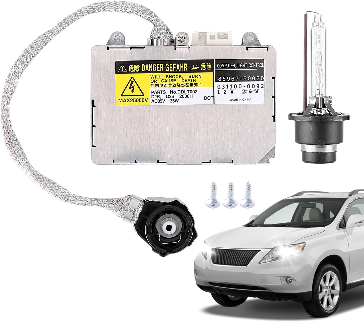 HID Ballast for Lexus RX350 2007-2009 - Xenon Headlight Ballast Replacement (OE 85967-50020) with D2S Bulb - Alloy Housing, Direct Fit, Waterproof & Durable