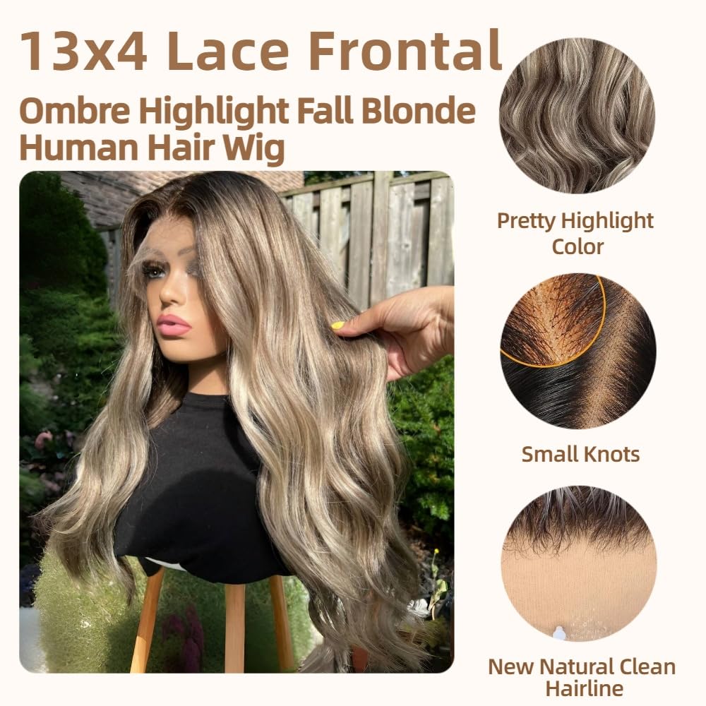 Amazon.com : 16 Inch Dark Roots Ash Blonde Lace Front Wig  display picture 3