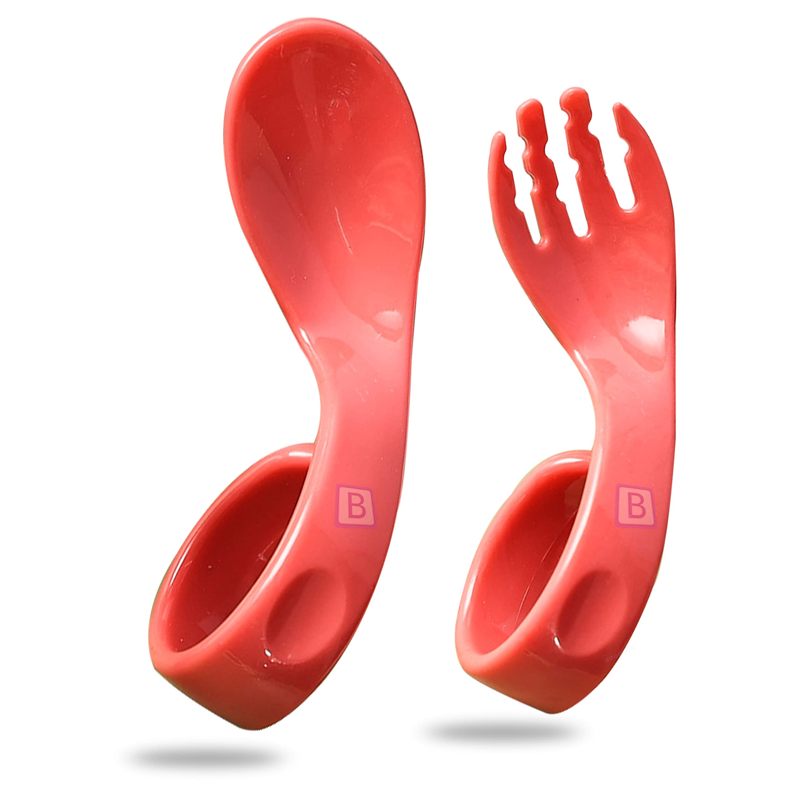 Bembika Baby Training Spoon Curved Spoon, Baby Silicone Training Spoon, Training Spoon for Baby, Baby Spoon and Fork Set, Baby Spoon Feeding (Red Color).-image-7