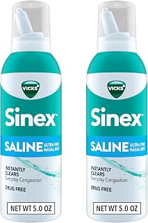 Vicks Sinex Saline Nasal Spray - Drug-Free Ultra Fine Mist Clears Sinus Congestion Fast from Colds & Allergies, Daily Use 2x5oz