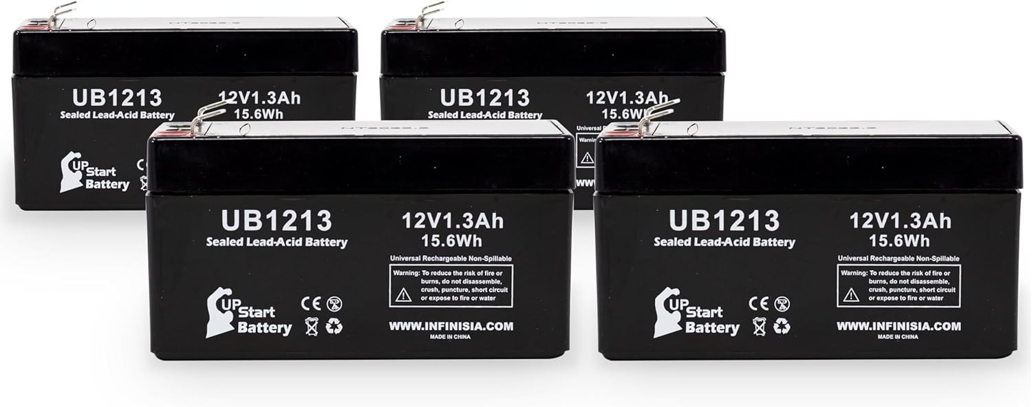 4 Pack Replacement for Werker WKA12-1.3F Battery - Replacement UB1213 Universal Sealed Lead Acid Battery (12V, 1.3Ah, 1300mAh, F1 Terminal, AGM, SLA) - Includes 8 F1 to F2 Terminal Adapters