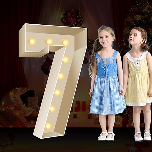 Números iluminados de marquesina de 4 pies, kit de marco precortado de números de marquesina - Número 7, marco de globo de mosaico iluminado para