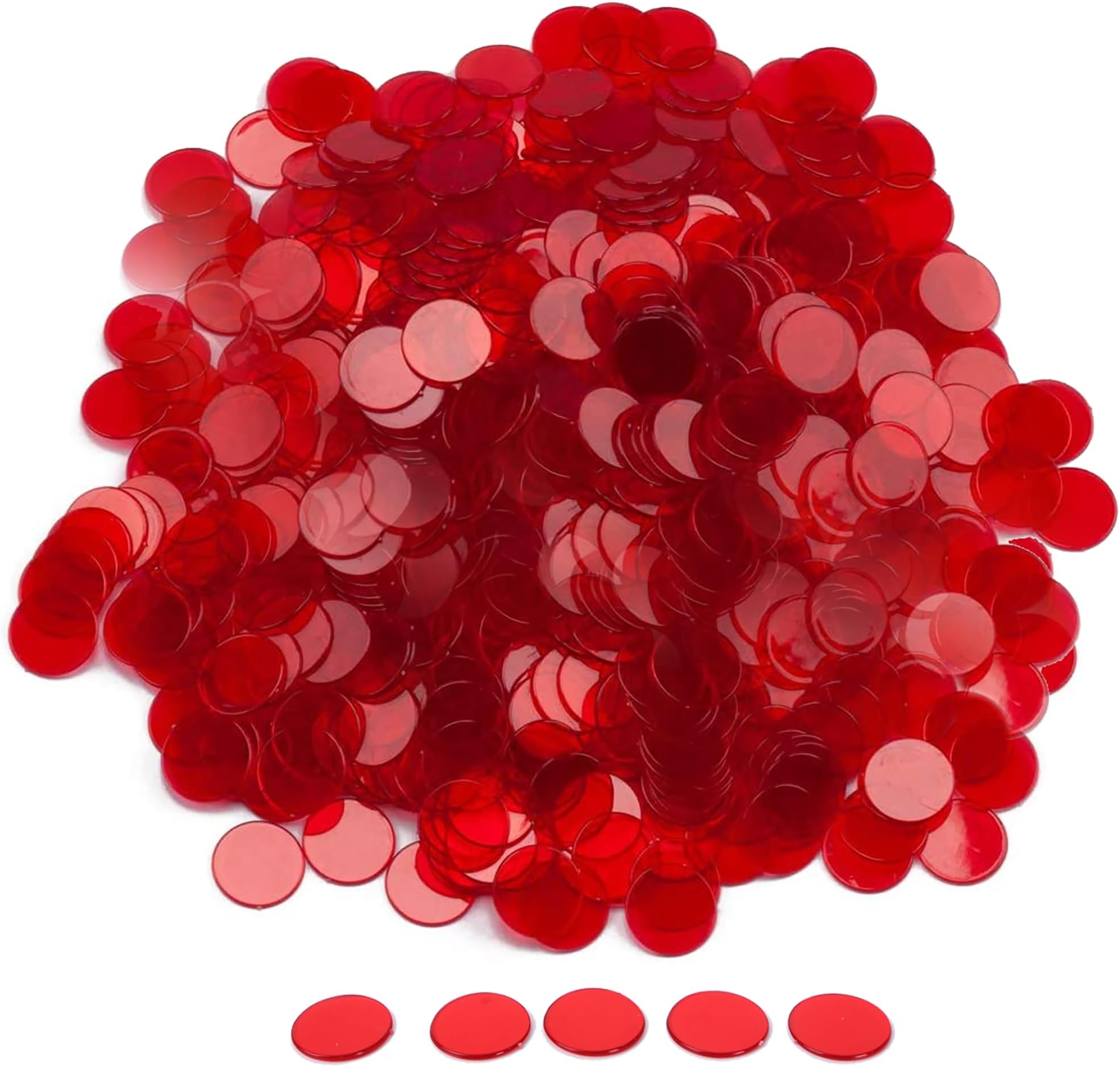 GSE Games & Sports Expert Red Bingo Chips, 1,000 Pieces 3/4-Inch High-Contrast Transparent Counting Chips for Bingo Games, Parties