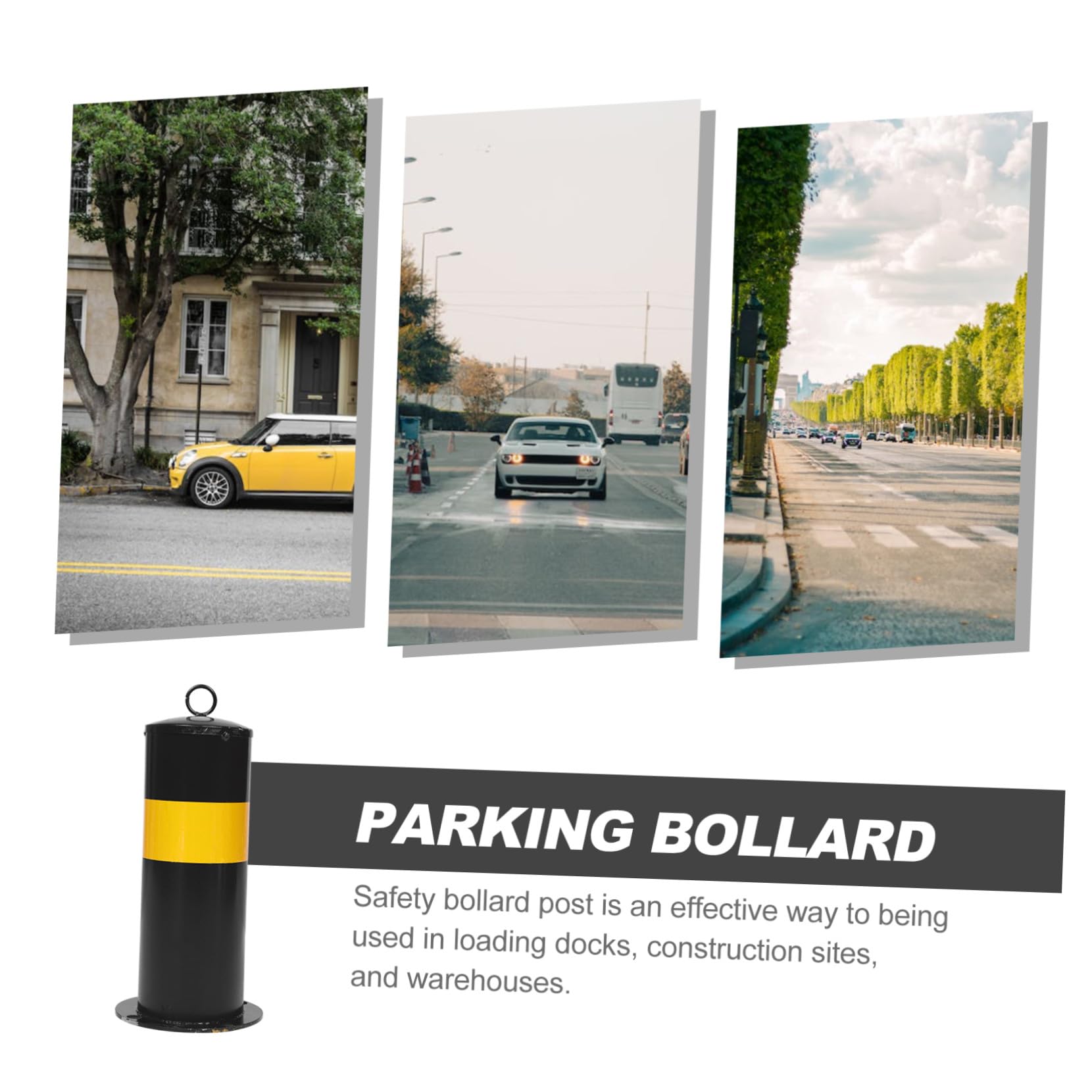 Poste de Acero Reforzado de 30 Cm, Barrera de Seguridad Vial Amarilla y Negra, Columna de Tráfico para Estacionamiento y Control de Acceso, Bolardo Protector Resistente