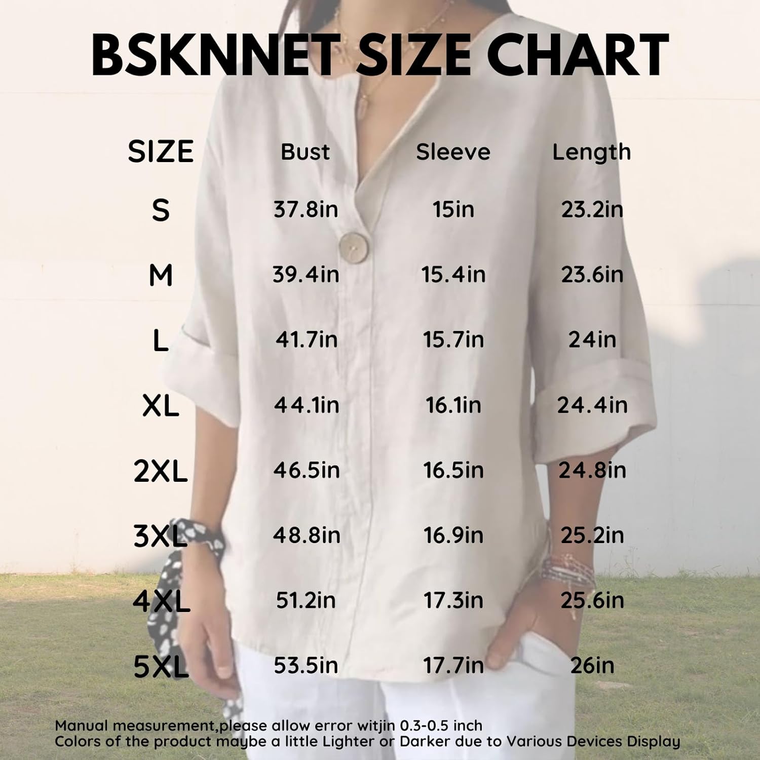 Linen Shirts for Womens Summer Button Down V Neck 3/4 Sleeve Blouses Casual Loose Seniors Tunic Tops - Image 4