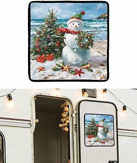 RV Window Shade Cover, Christmas Beach Blackout RV Shades for Inside Camper Privacy&Insulation, Winter Snowman Shell Starfish Pine Tree RV Accessories RV Shades-Oxford Cloth Aluminum Film 16x16 Inch